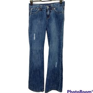 NWOT Kenzie 100% Cotton Distressed Old School Boot Cut Low Rise Jeans S-M